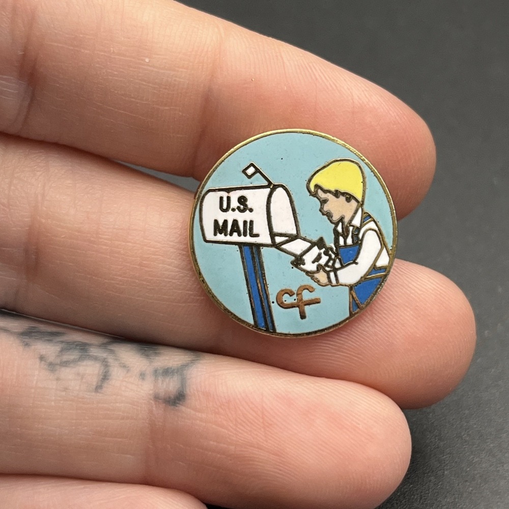 Vintage U.S. Mail CF Blonde Boy Mailbox Mailman Americana Lapel Hat Pin